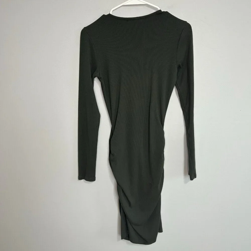 Michael Stars Olive Green Jordan Mini Bodycon Long Sleeve Dress Size Medium - Picture 7 of 7